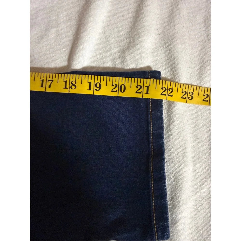 Michael Kors Womens Dark Wash Cropped Capri Jeans Blue Gold Logo Size 10